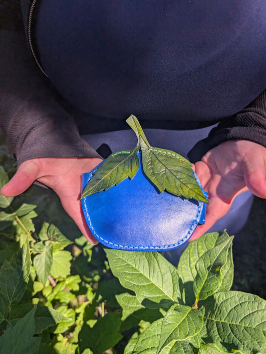 Handmade Mini Leather Blueberry Wallet - Full Grain Leather - Handmade in Canada
