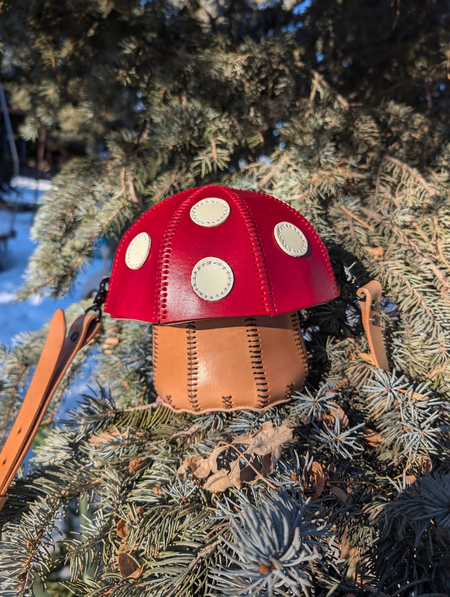 🍄🍄Handmade Full grain Leather Mushroom Crossbody Bag🍄🍄