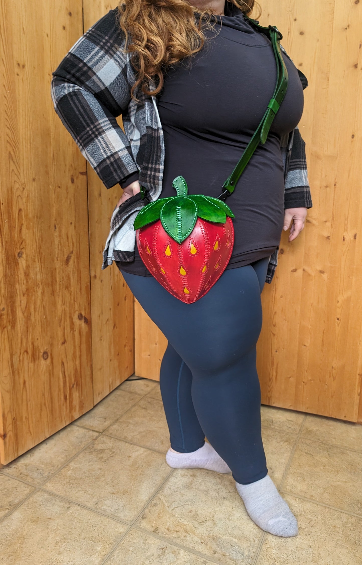 Handmade Leather Strawberry Crossbody Purse