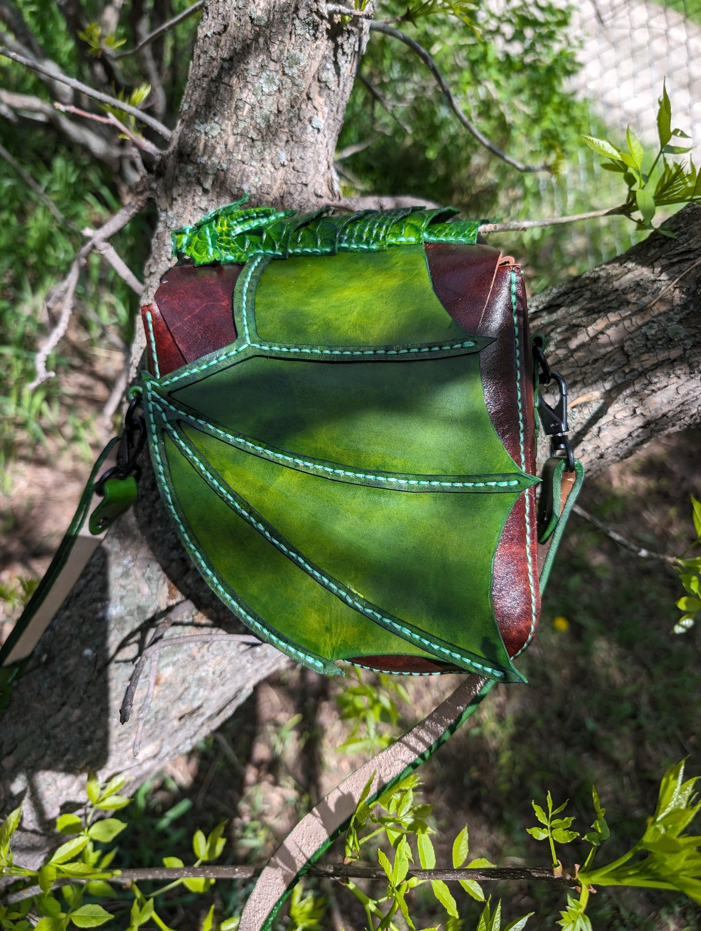 Handmade Leather Dragon Wing Flap Crossbody Bag