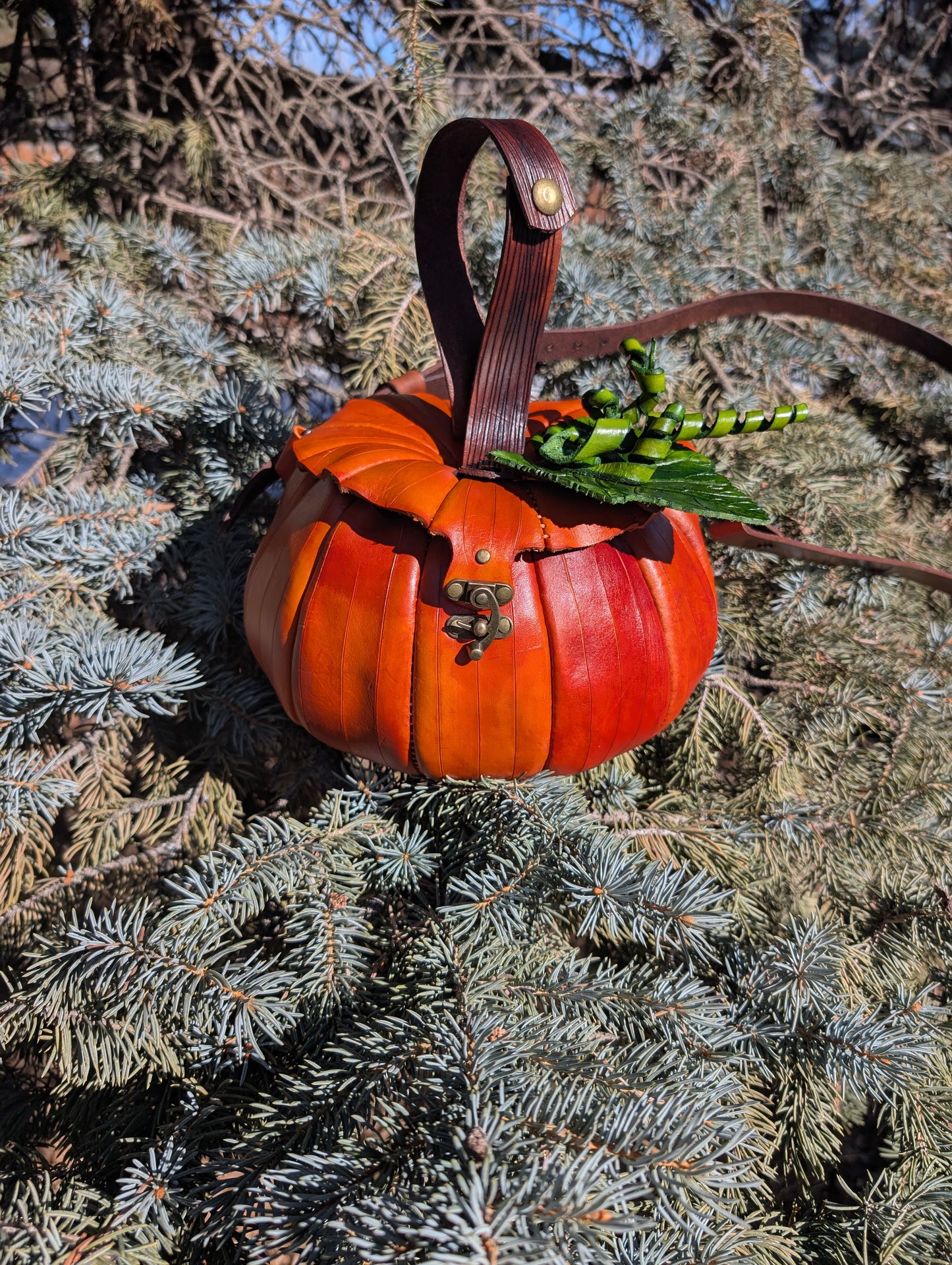** Handmade Leather Pumpkin Crossbody Bag and Belt Bag Hybrid - Full Grain Leather - Handmade in Canada