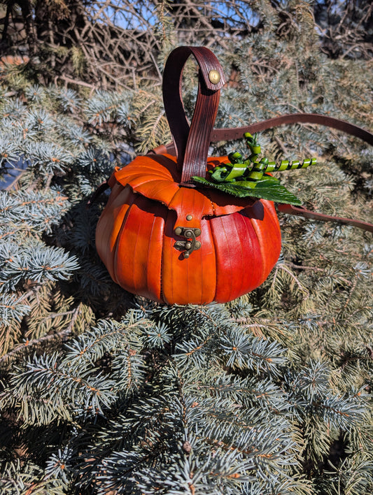 **AVAILABLE 9AM MDT - FRIDAY MARCH 13TH** Handmade Leather Pumpkin Crossbody Bag and Belt Bag Hybrid - Full Grain Leather - Handmade in Canada