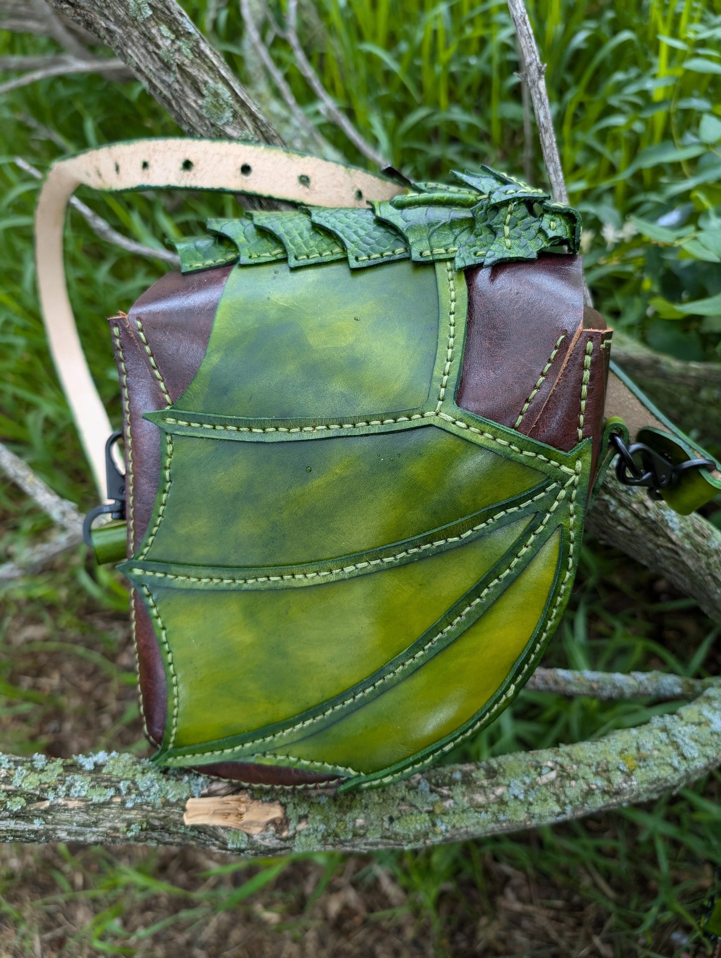 Handmade Leather Dragon Wing Flap Crossbody Bag