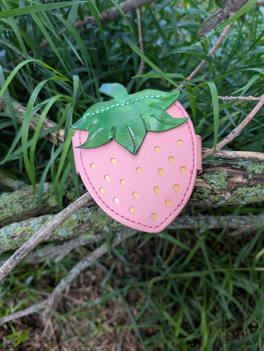 Handmade Mini Leather PINK Strawberry Wallet - Full Grain