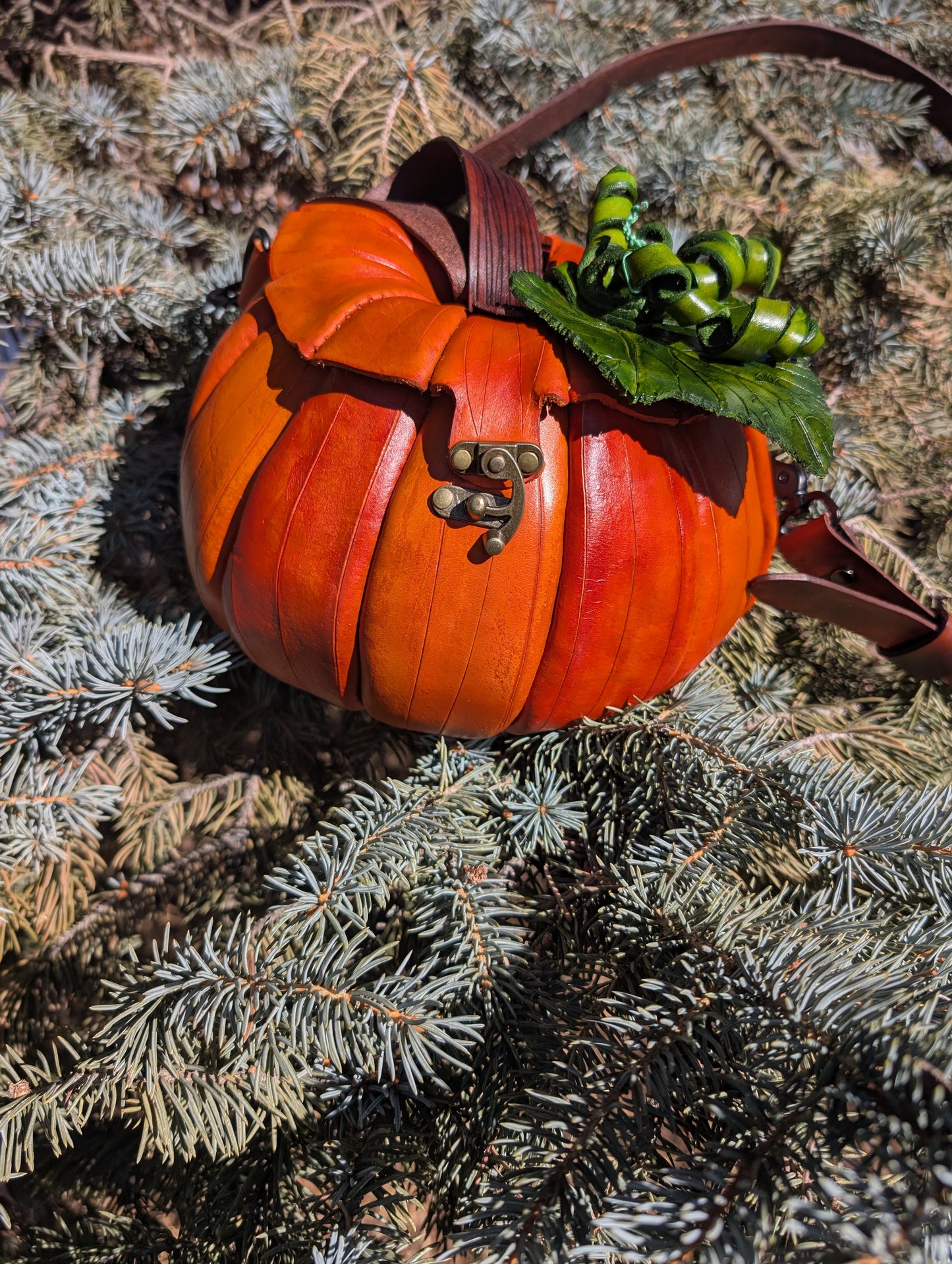 ** Handmade Leather Pumpkin Crossbody Bag and Belt Bag Hybrid - Full Grain Leather - Handmade in Canada