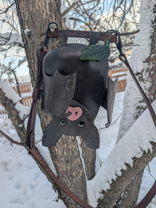 Handmade Full Grain Leather Bat Crossbody Purse - Handmade in Canada