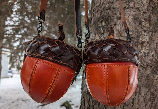 🌰🌰HANDMADE LEATHER WEAVE-CAP ACORN CROSSBODY BAG (Full grain and Top grain)🌰🌰