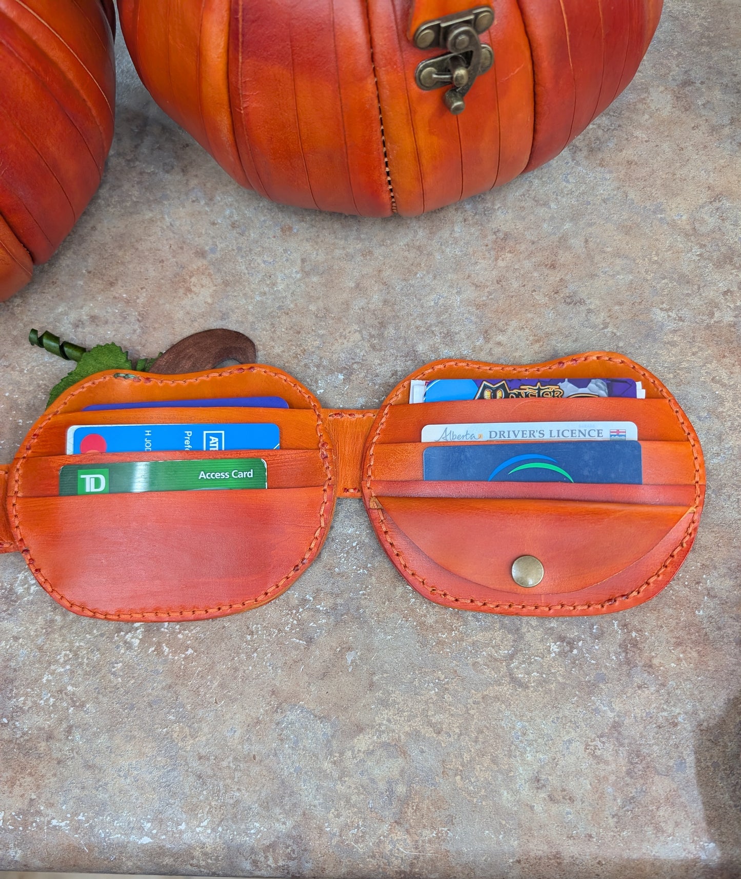 **AVAILABLE FRIDAY MARCH 13TH AT 9AM MDT** Handmade Leather Pumpkin Wallet - Full Grain Leather - Handmade in Canada