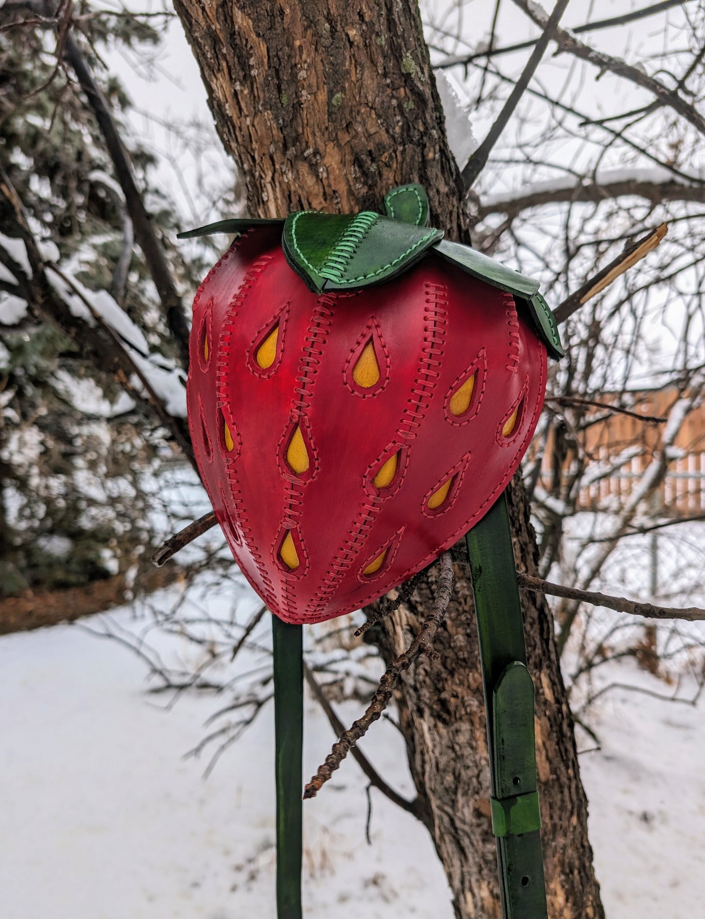 Handmade Leather Strawberry Crossbody Purse