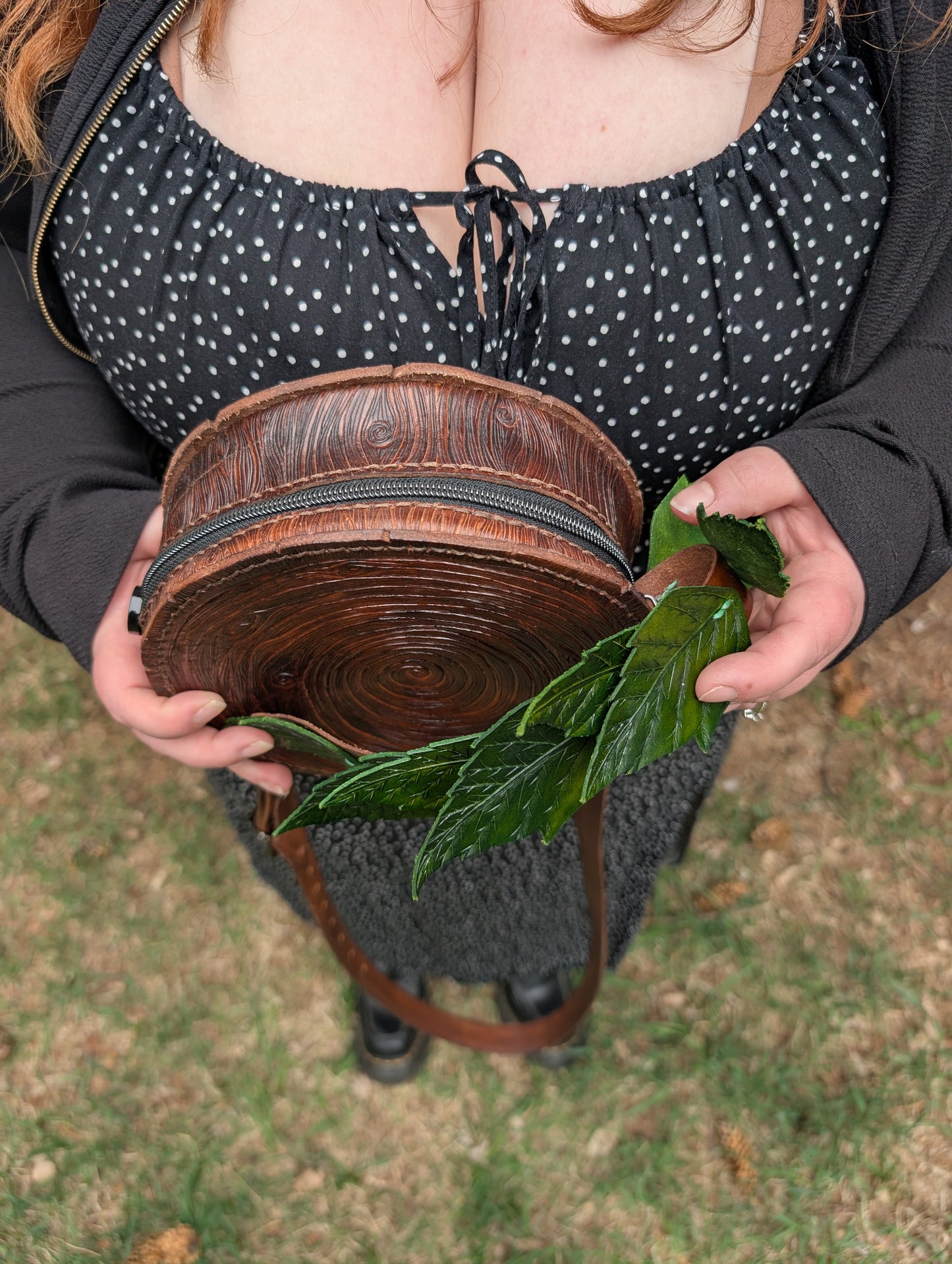 The Woodland Stumpy Crossbody Purse - Full Grain Tooled Leather - Handmade in Canada
