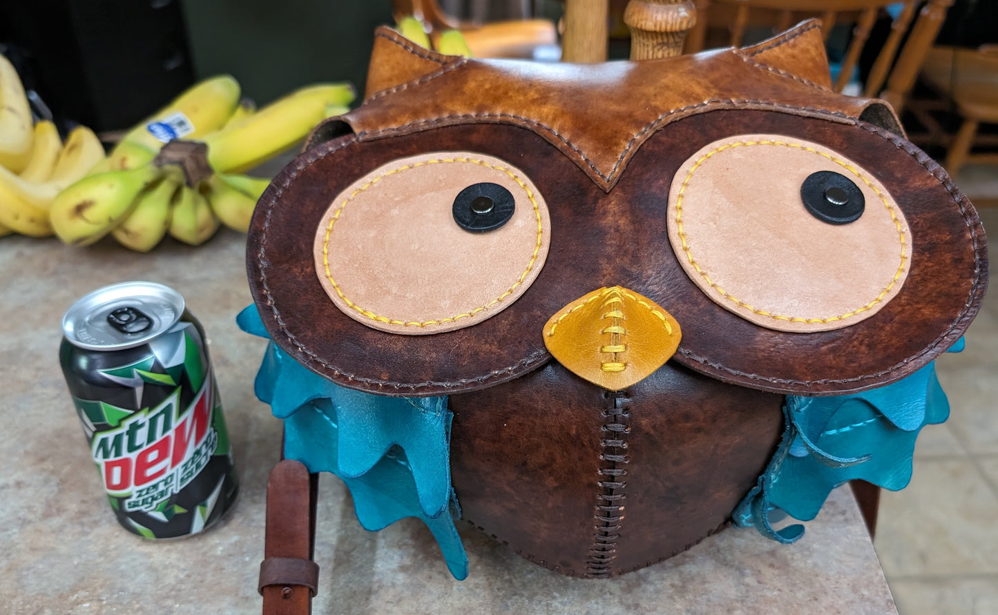 HANDMADE Leather Owl Crossbody Purse