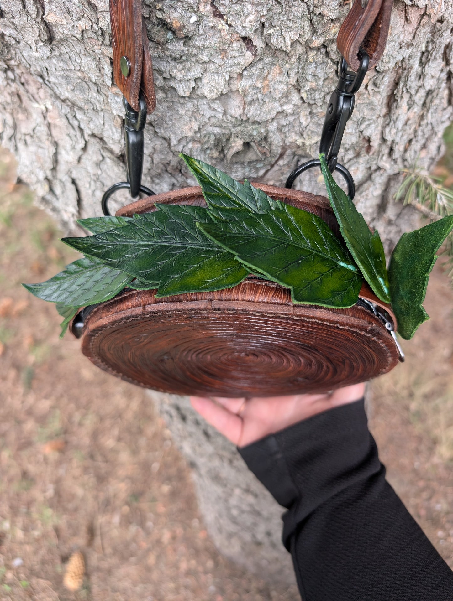 The Woodland Stumpy Crossbody Purse - Full Grain Tooled Leather - Handmade in Canada