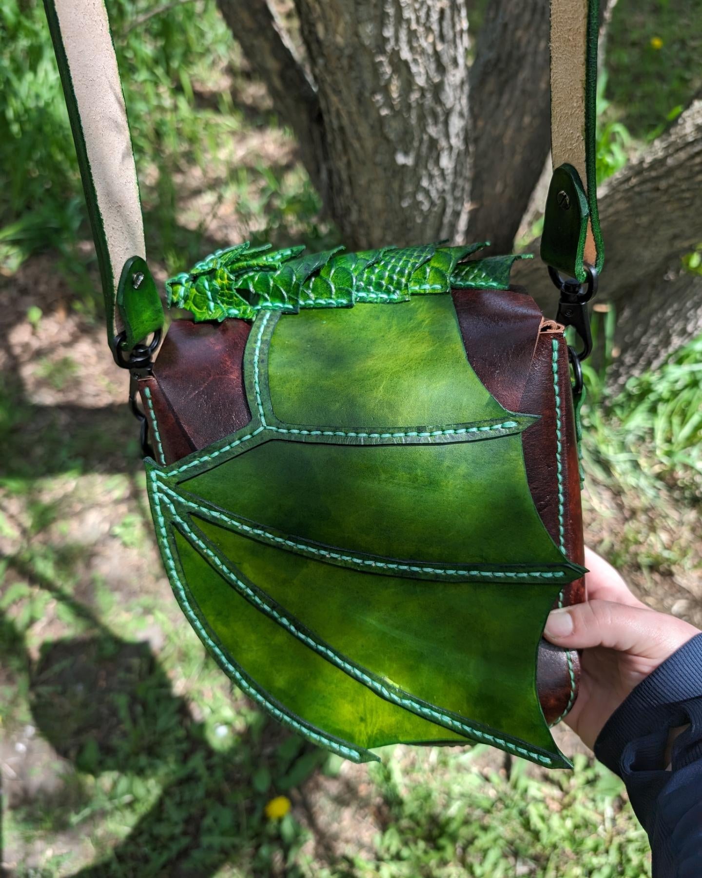 Handmade Leather Dragon Wing Flap Crossbody Bag