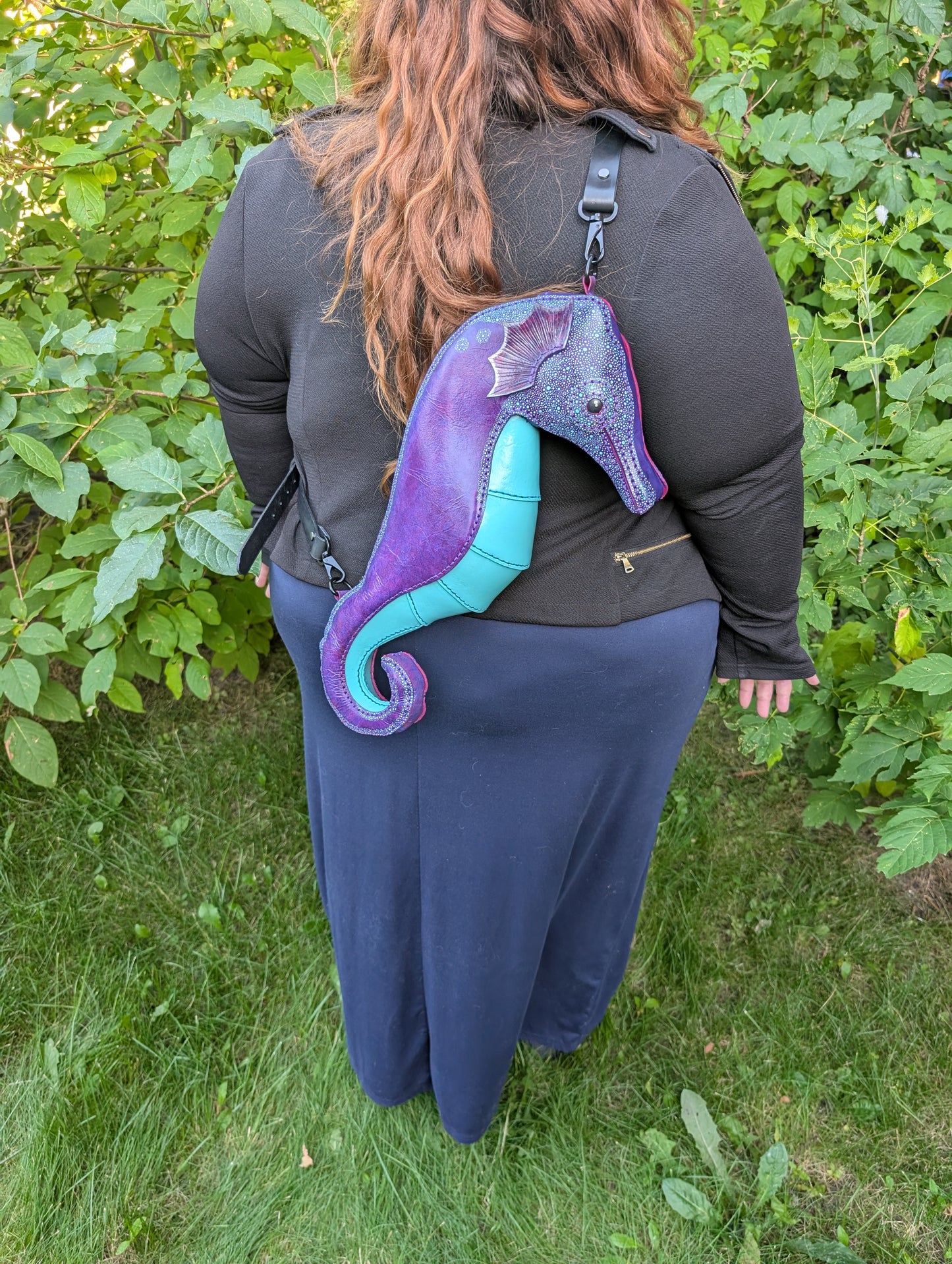 Handmade Leather Seahorse Crossbody Purse ~ Full Grain Leather ~ Handmade in Canada