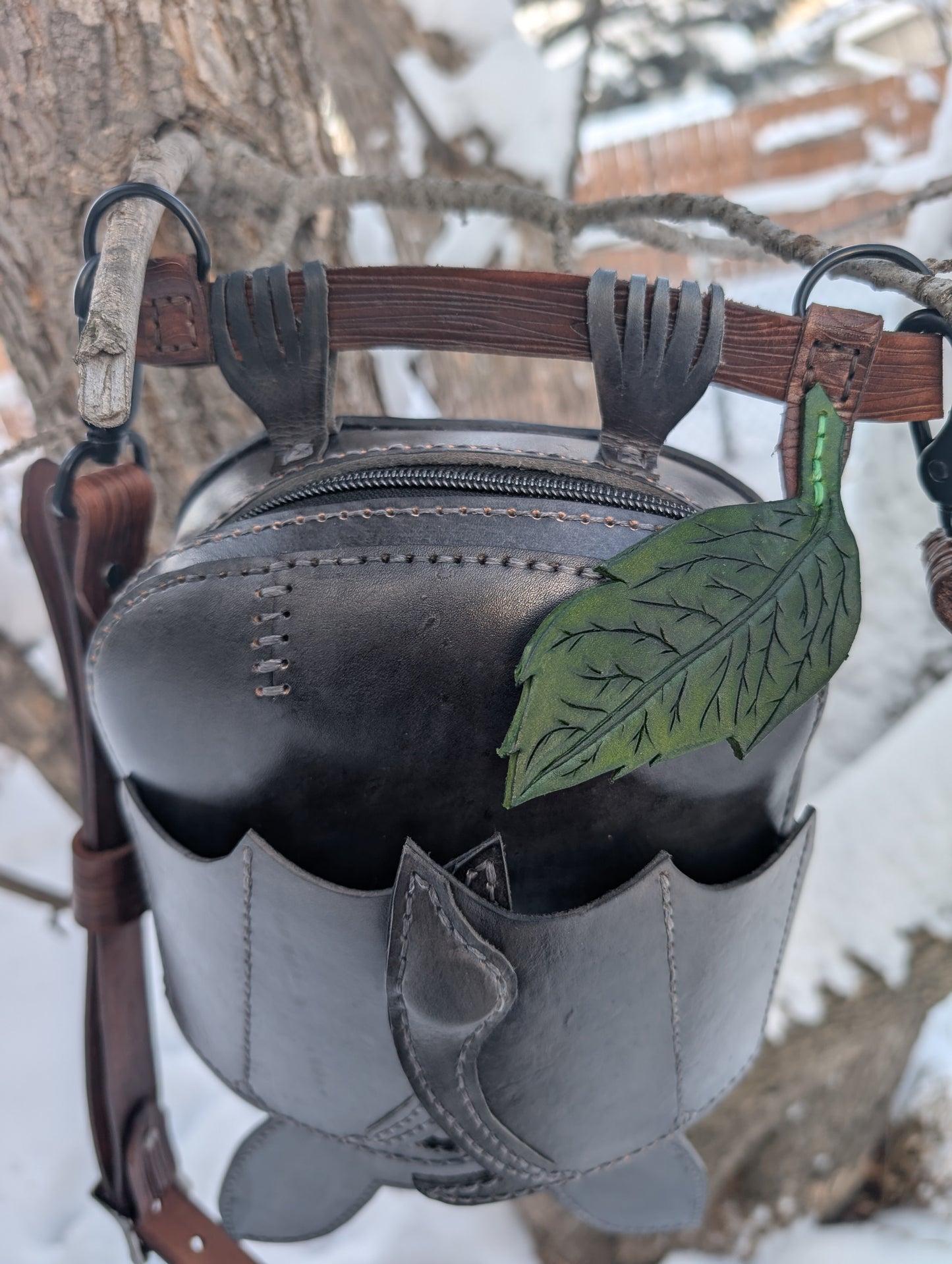 Handmade Full Grain Leather Bat Crossbody Purse - Handmade in Canada