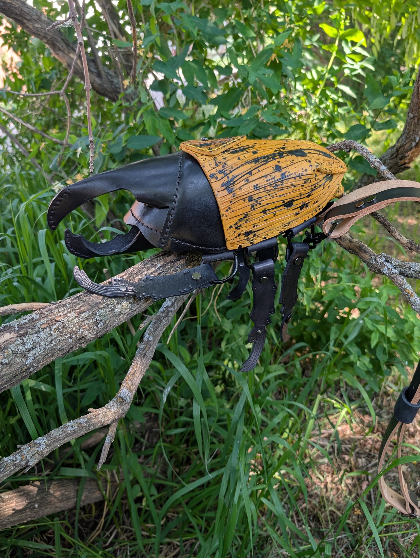 Handmade Leather Hercules Beetle Shaped Crossbody Purse (Full Grain Leather & Handmade in Canada)