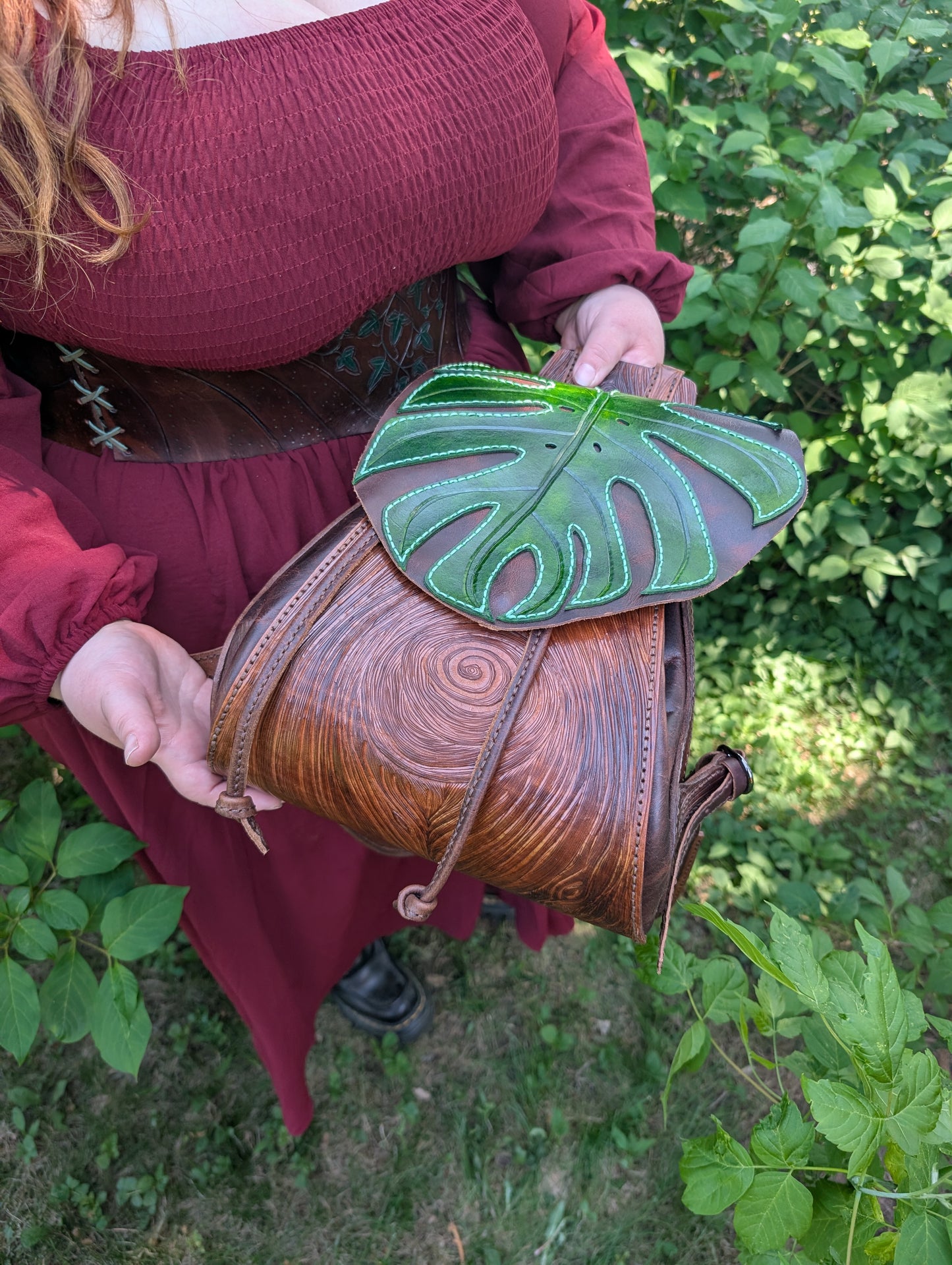 Handmade Leather Monstera Backpack ~ Full Grain and hand tooled ~ Made in Canada