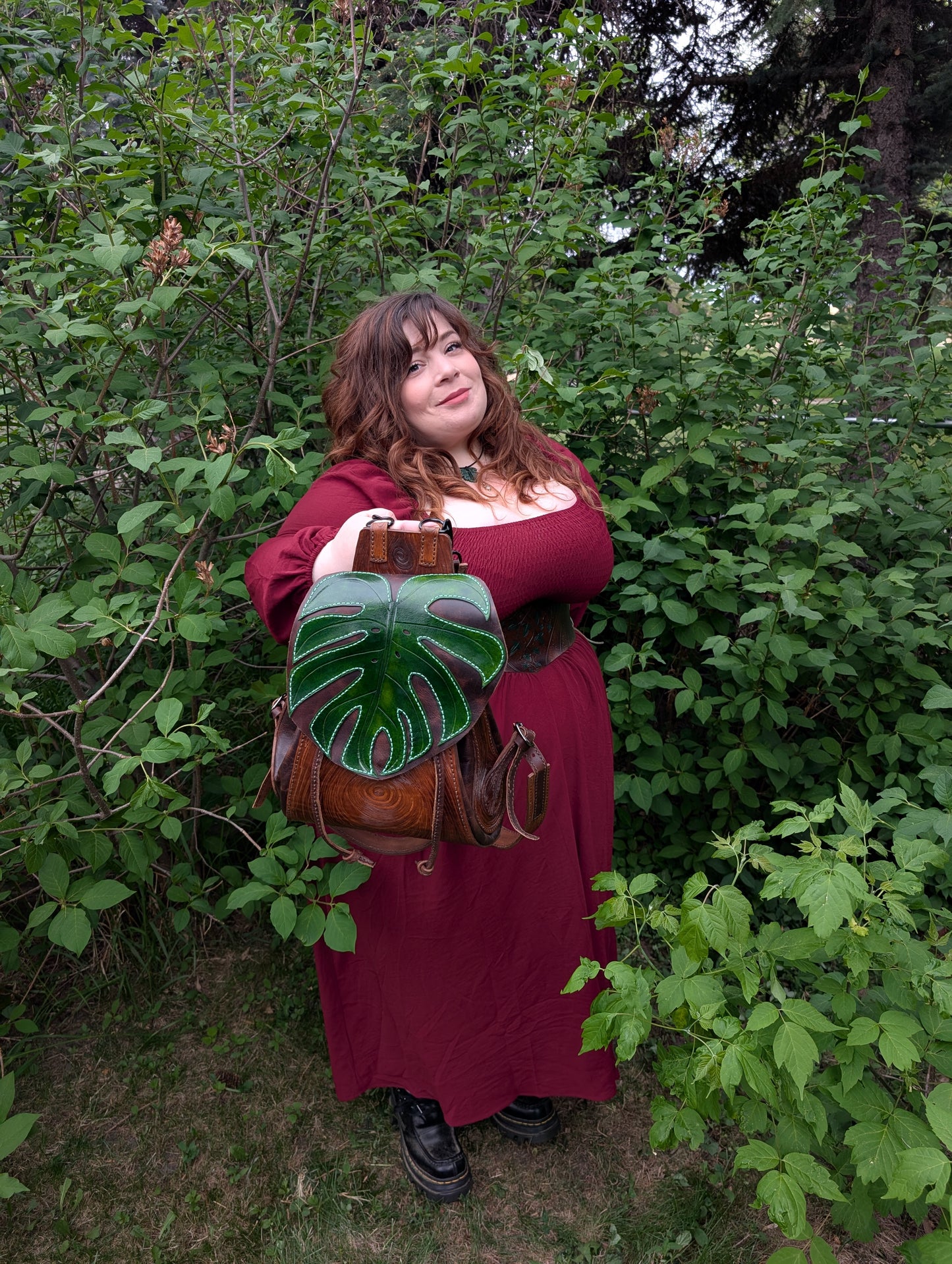 Handmade Leather Monstera Backpack ~ Full Grain and hand tooled ~ Made in Canada