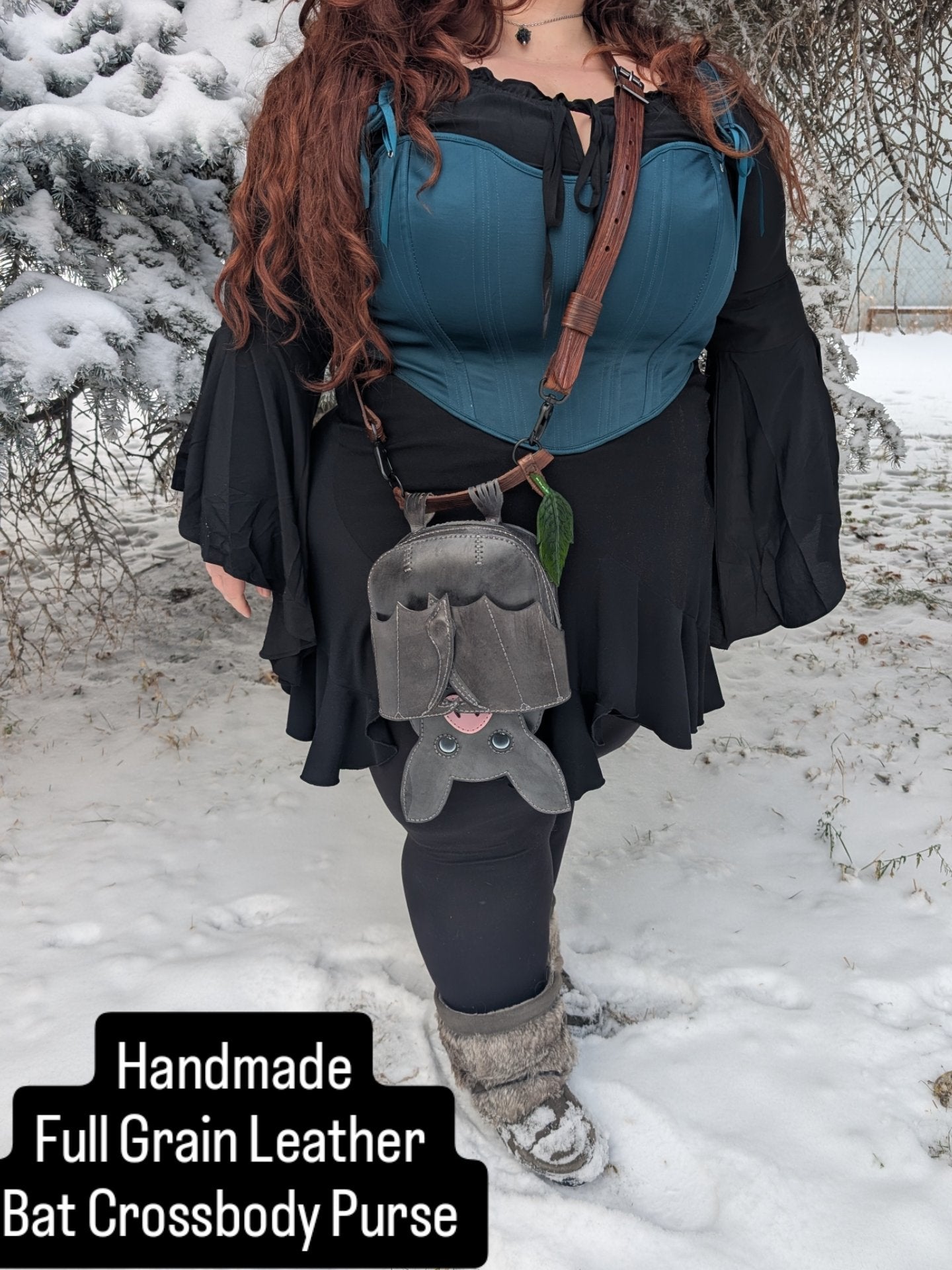 Handmade Full Grain Leather Bat Crossbody Purse - Handmade in Canada