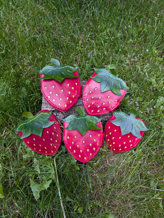 Handmade Mini Leather Strawberry Wallets - Full Grain