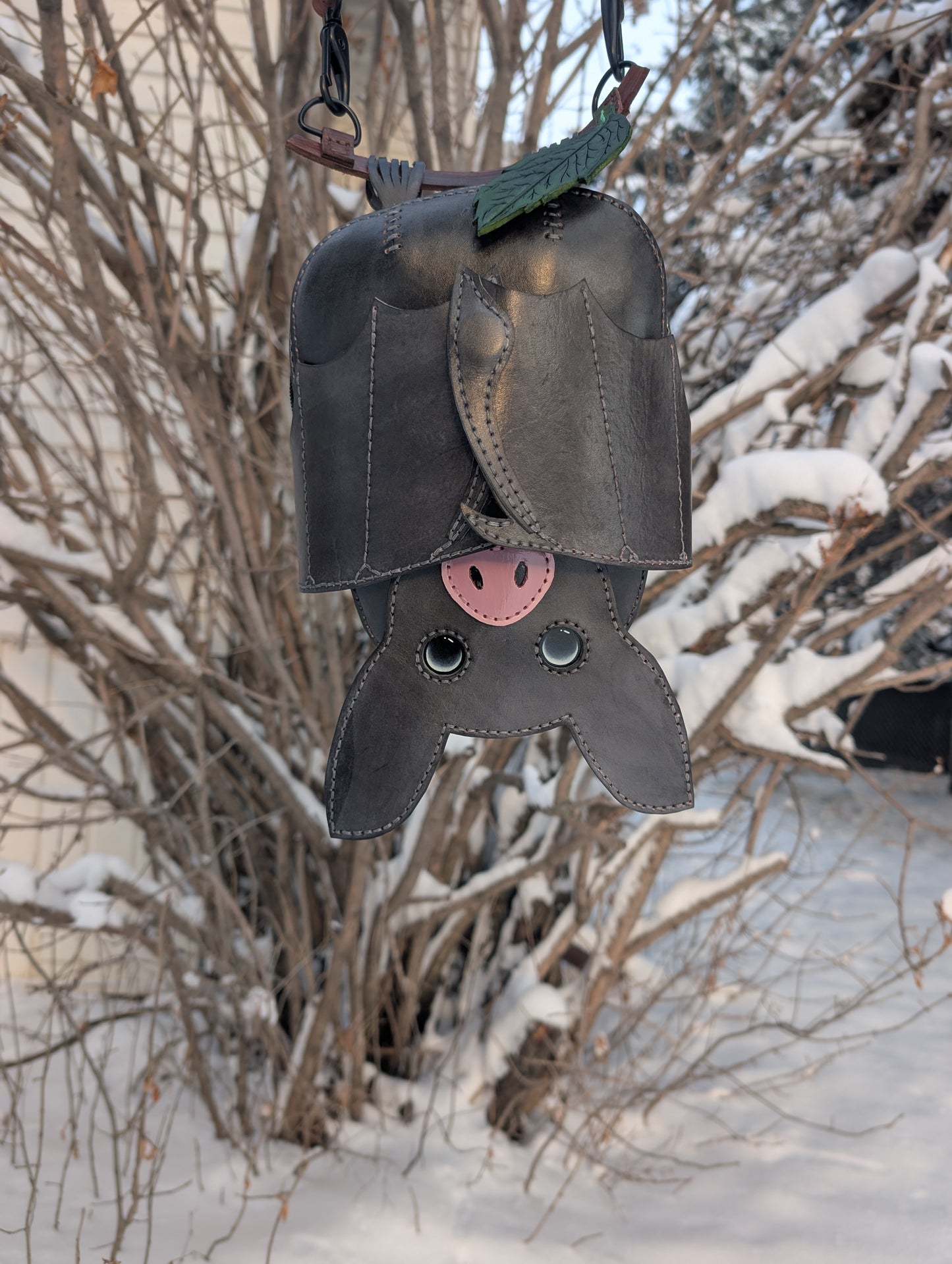 Handmade Full Grain Leather Bat Crossbody Purse - Handmade in Canada