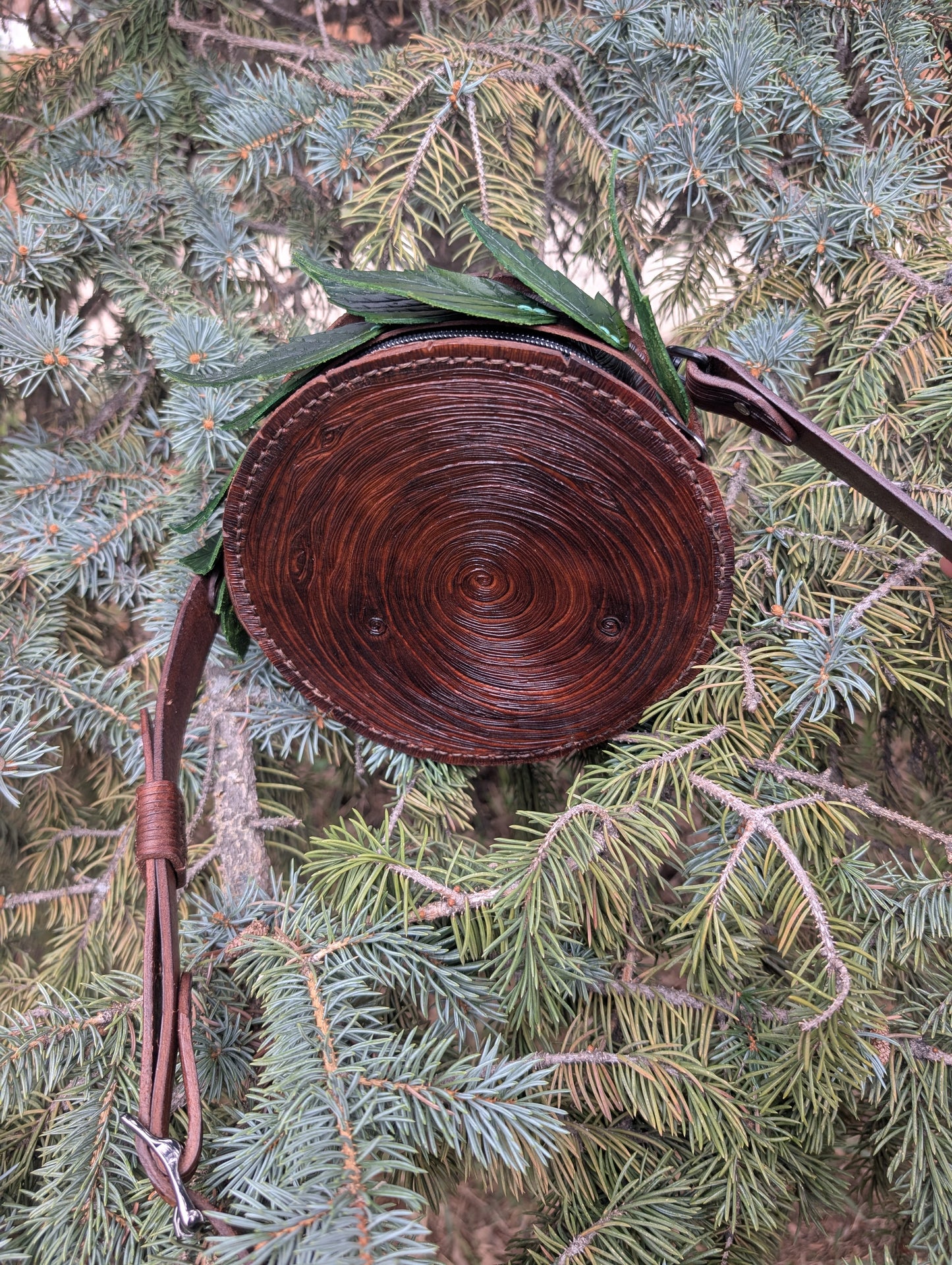 The Woodland Stumpy Crossbody Purse - Full Grain Tooled Leather - Handmade in Canada