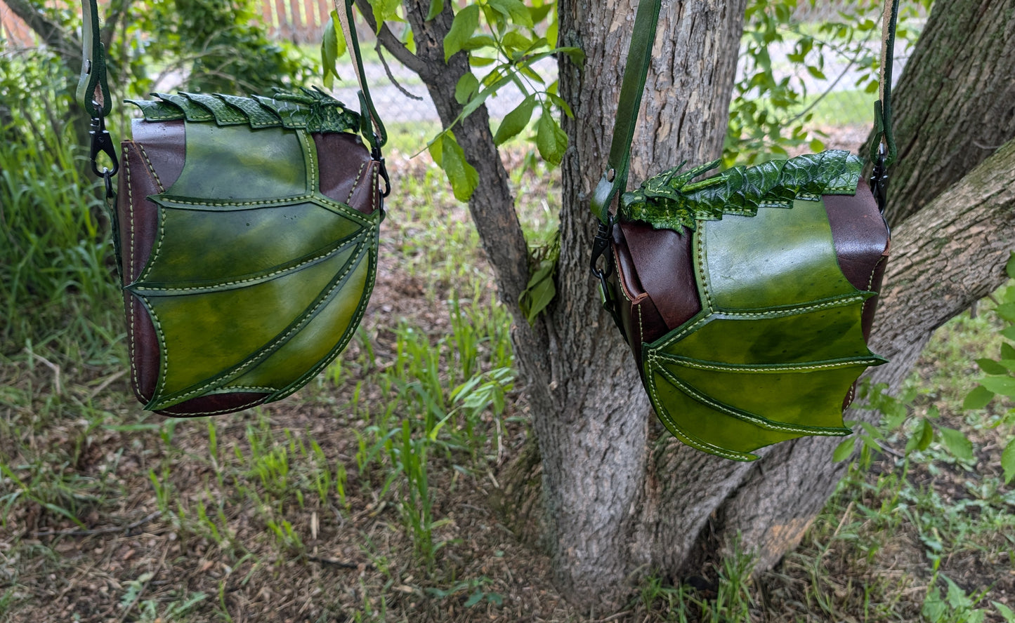 Handmade Leather Dragon Wing Flap Crossbody Bag