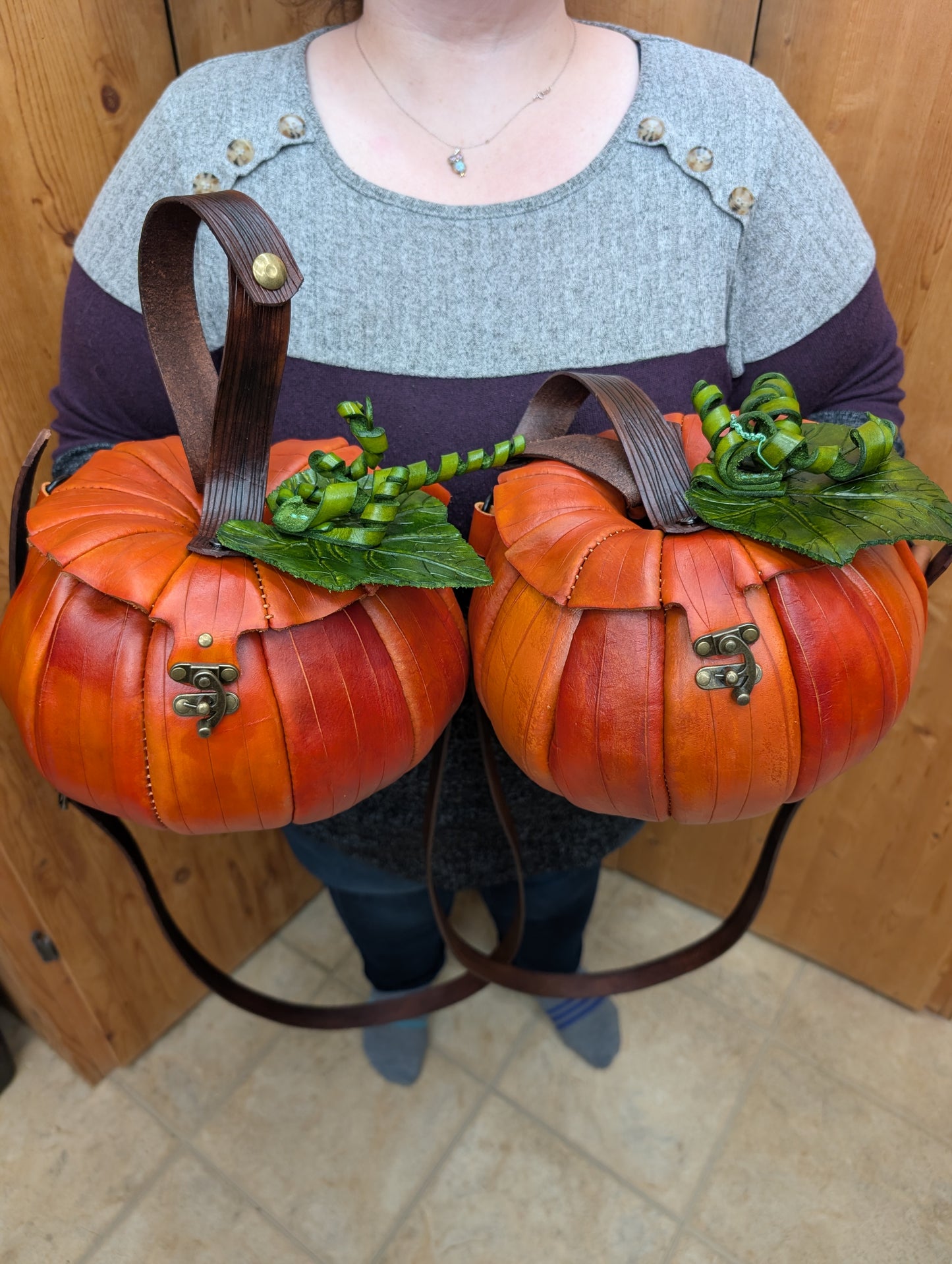** Handmade Leather Pumpkin Crossbody Bag and Belt Bag Hybrid - Full Grain Leather - Handmade in Canada