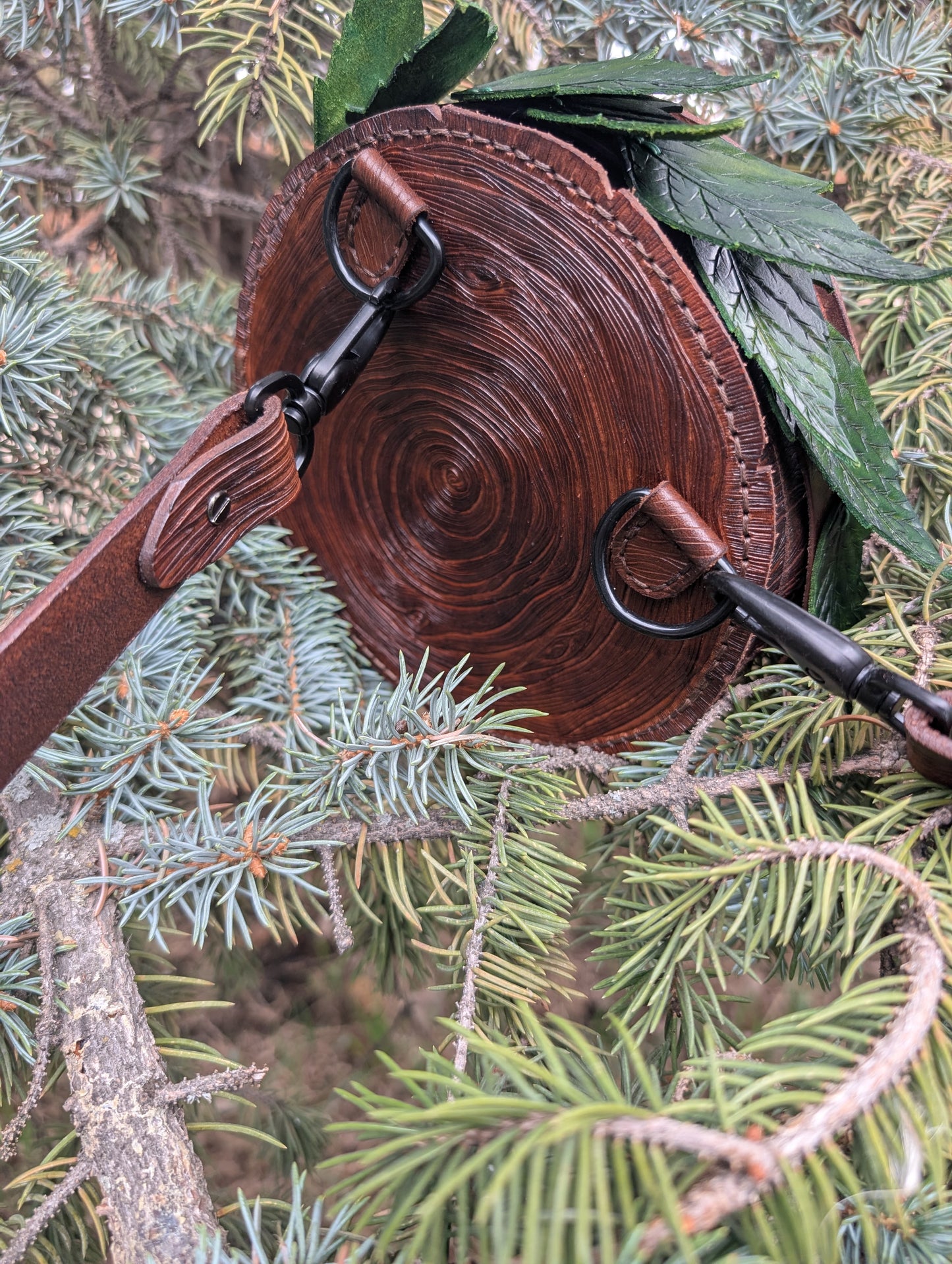 The Woodland Stumpy Crossbody Purse - Full Grain Tooled Leather - Handmade in Canada