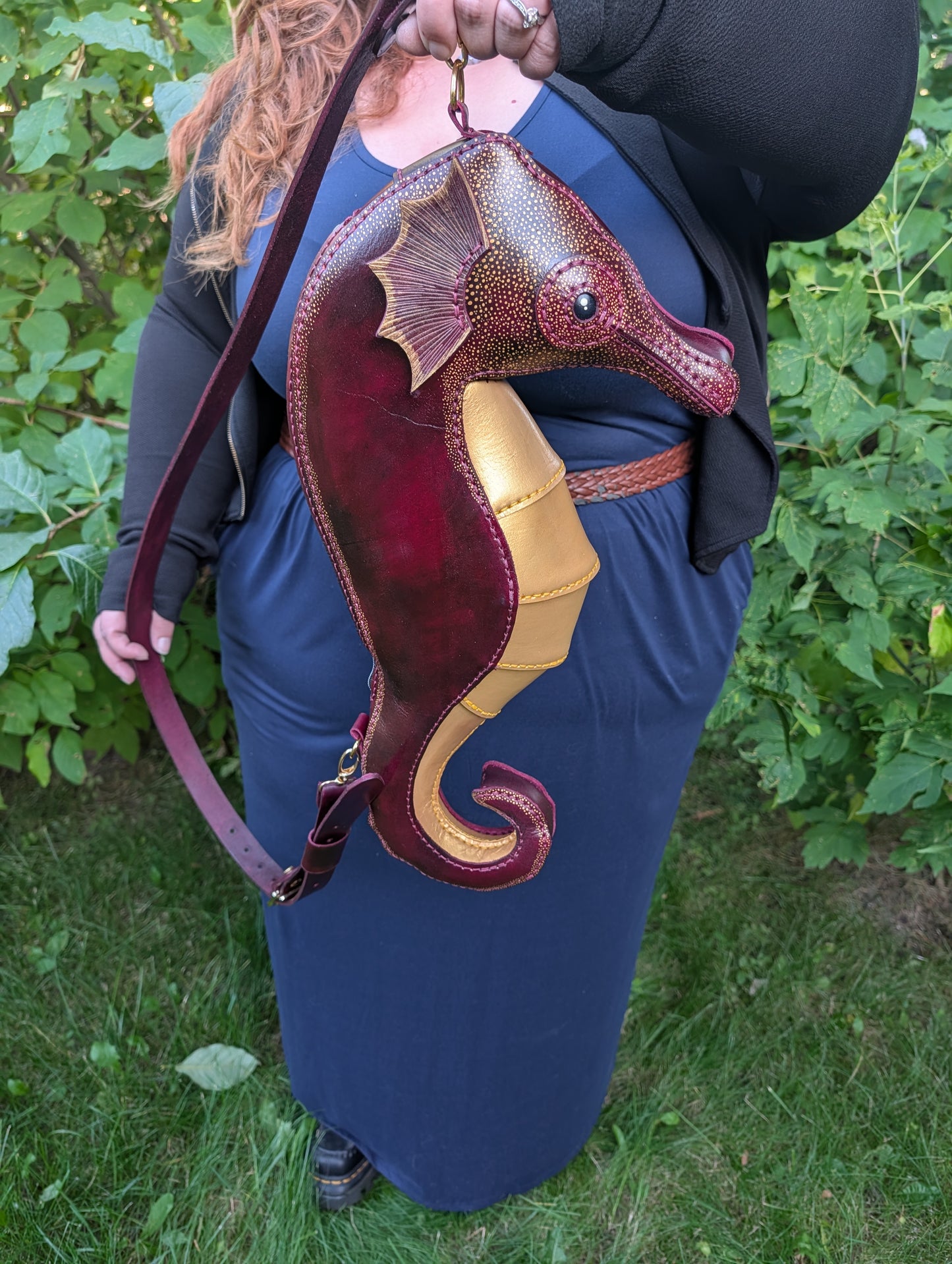 Handmade Leather Seahorse Crossbody Purse ~ Full Grain Leather ~ Handmade in Canada