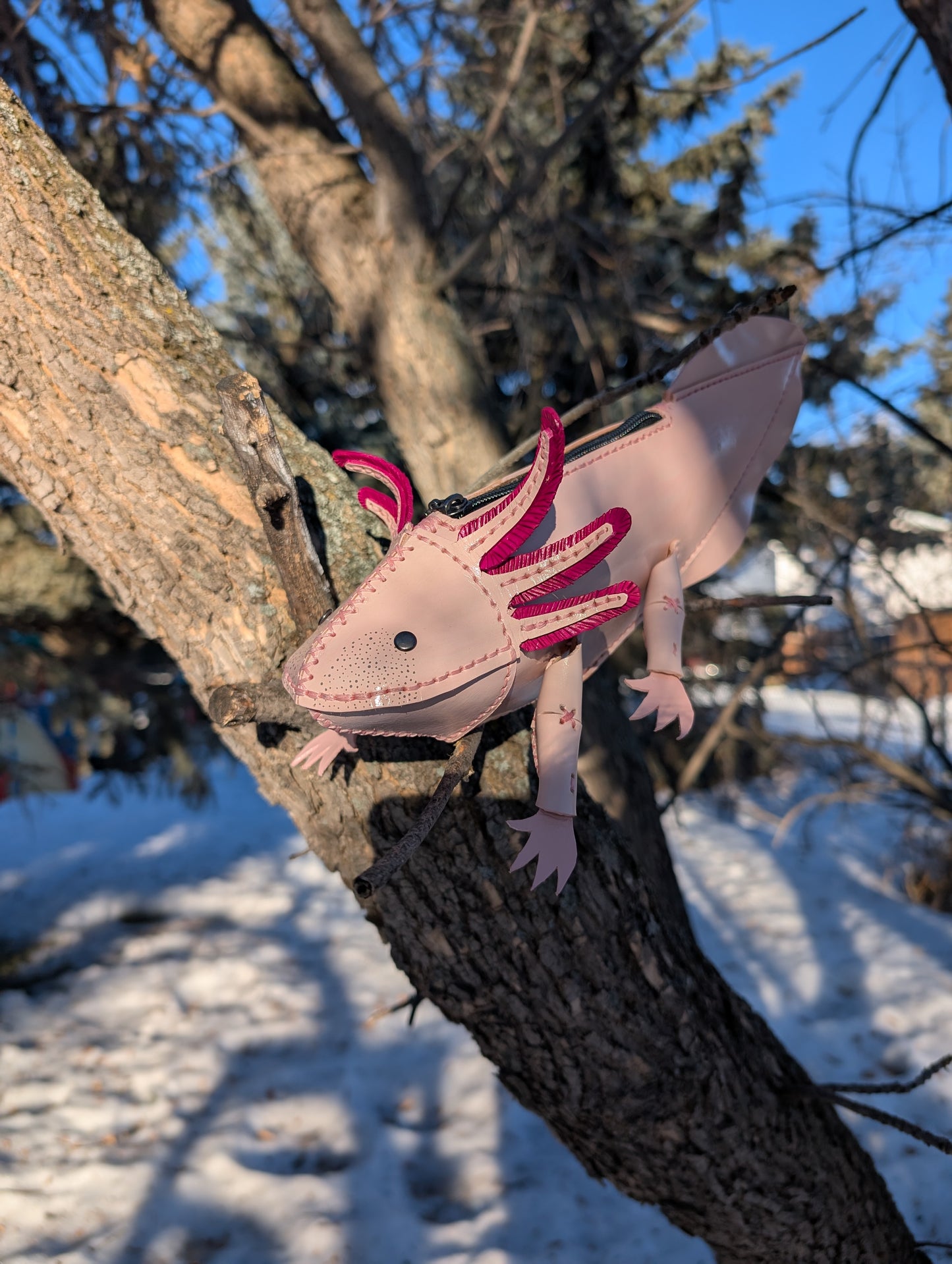 🌸Handmade and Full Grain Leather Axolotl Pencil Case/Axolotl small pouch. 🌸