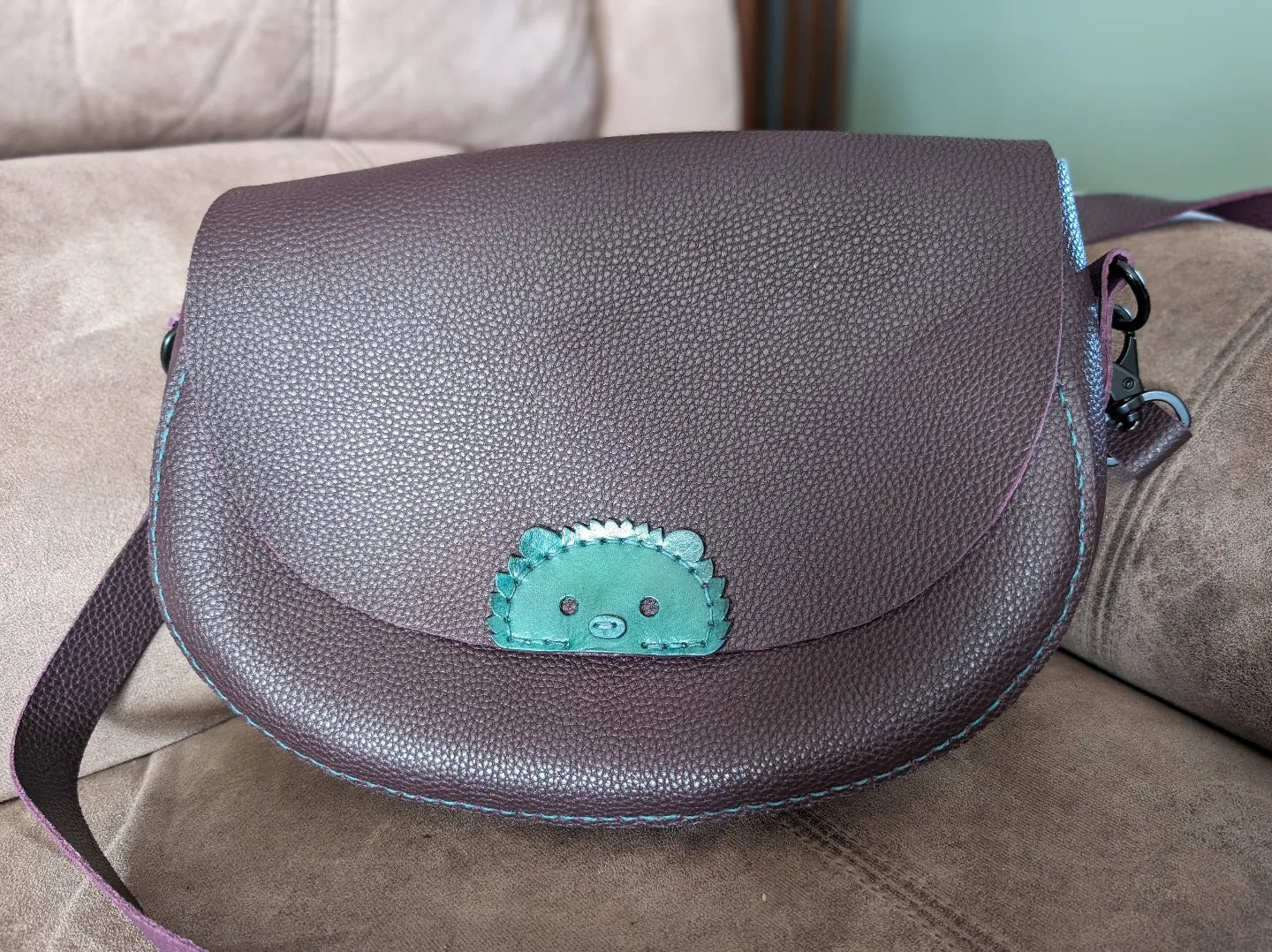 Handmade Leather Hedgehog Crossbody Purse