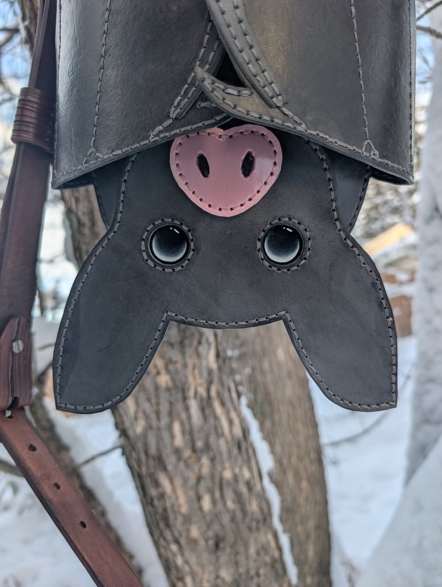 Handmade Full Grain Leather Bat Crossbody Purse - Handmade in Canada