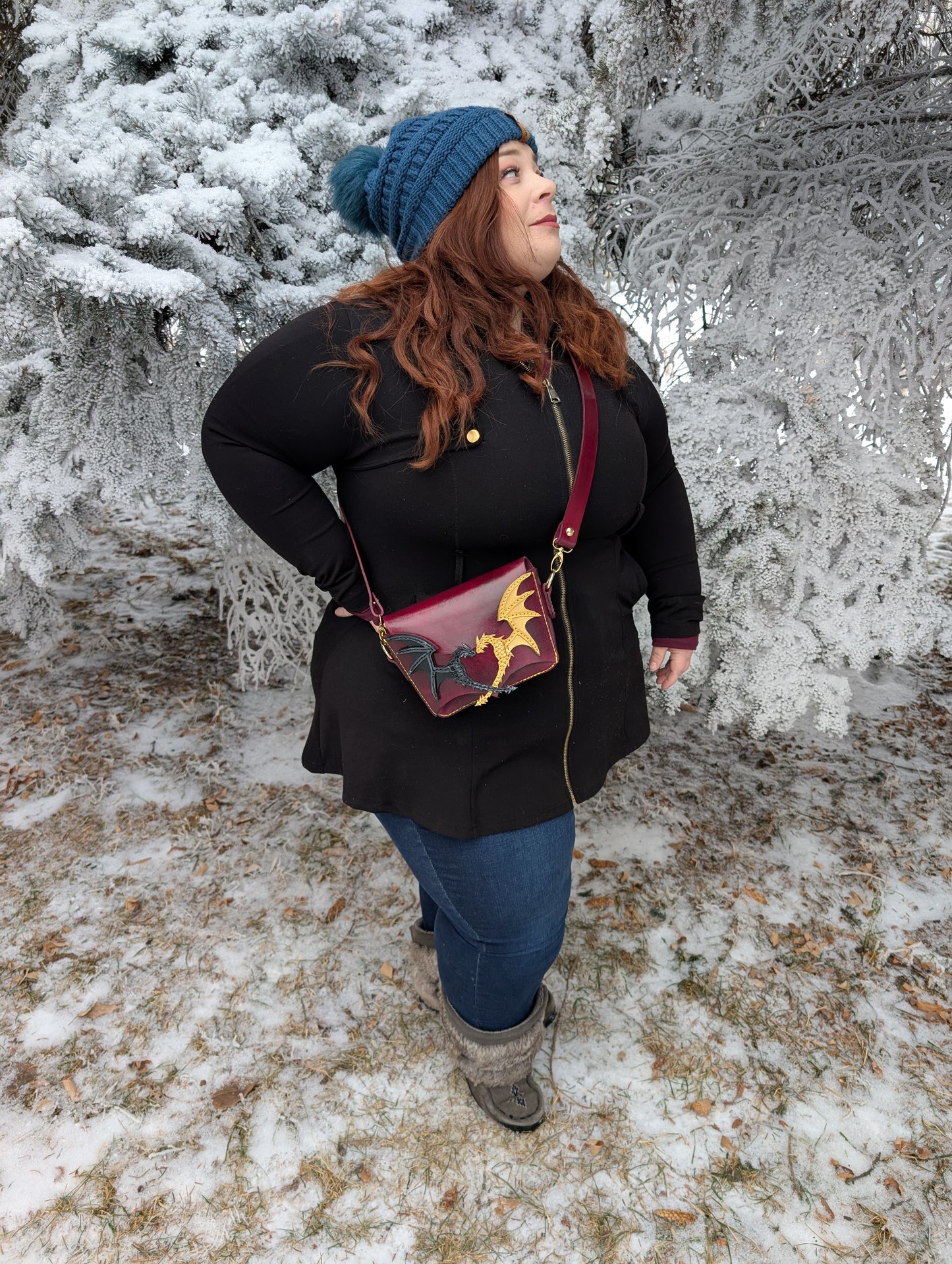 Duality Dragons Crossbody & Clutch/ Purse - Black and Gold Dragons (Full Grain Leather & Handcrafted in Canada.)