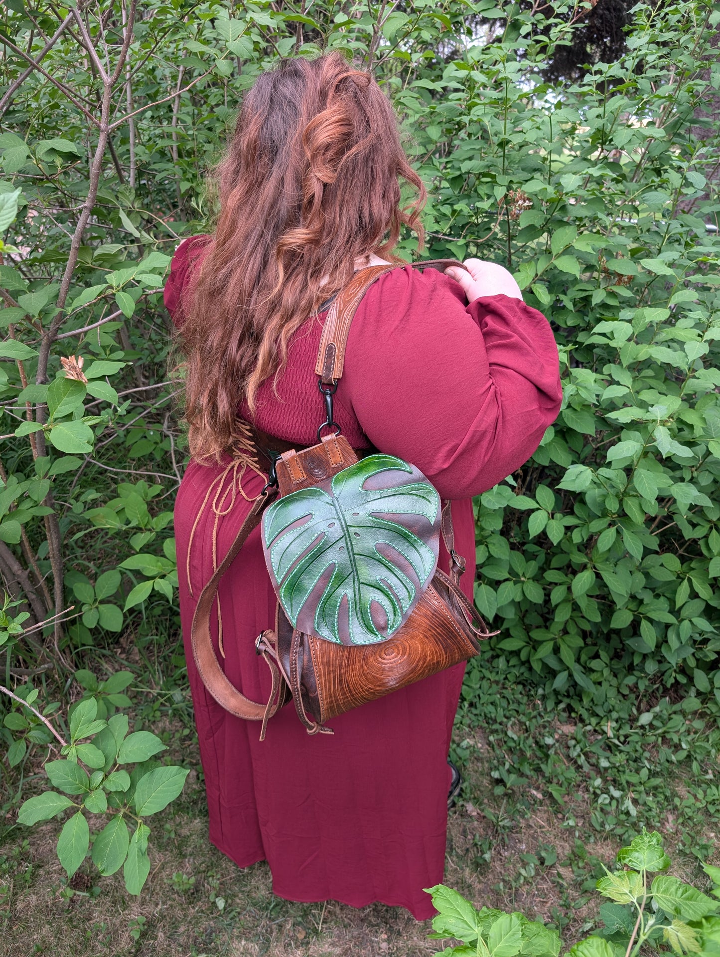 Handmade Leather Monstera Backpack ~ Full Grain and hand tooled ~ Made in Canada