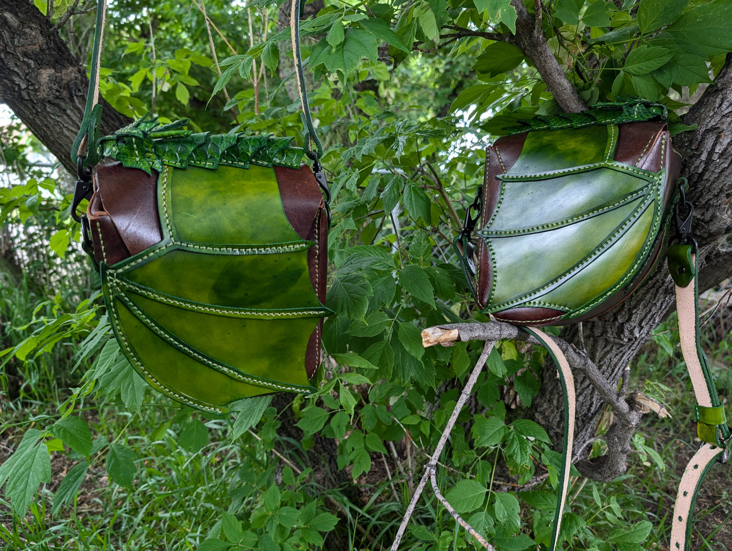 Handmade Leather Dragon Wing Flap Crossbody Bag