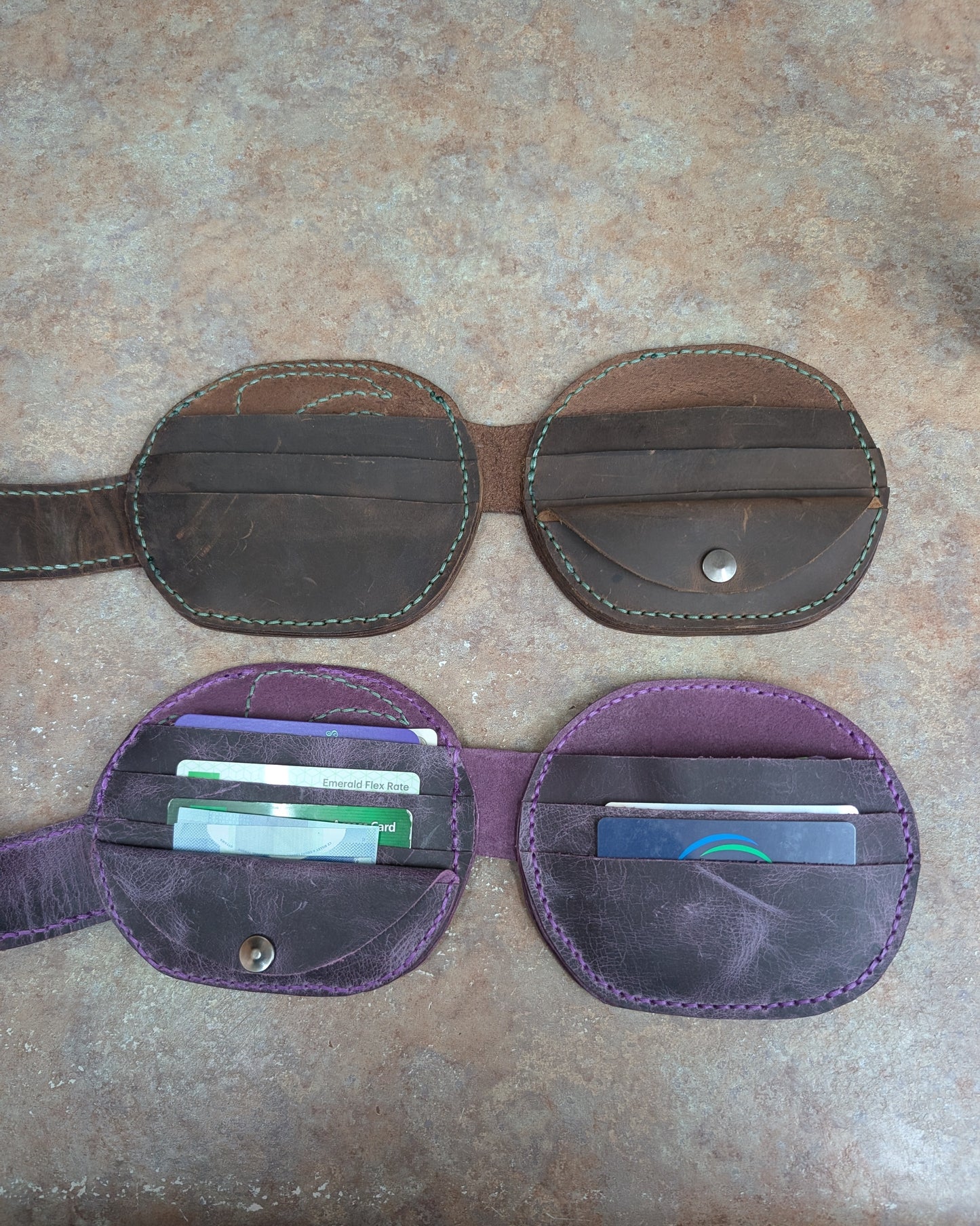 Handmade Full Grain Leather Monstera Wallet - Handmade in Canada (Purple version)