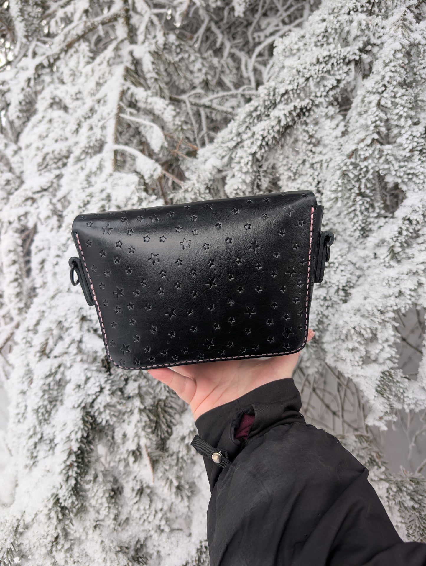 Duality Dragons Crossbody & Clutch/Purse - Pink and Turquoise (Full Grain Leather & Handcrafted in Canada.)