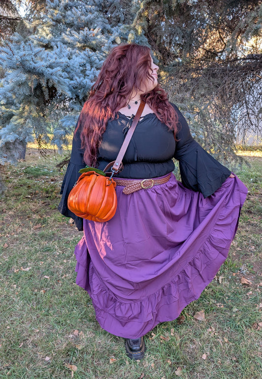 LARGE Handmade Leather Pumpkin Crossbody Bag and Belt Bag Hybrid - Full Grain Leather - Handmade in Canada - Brown Stem