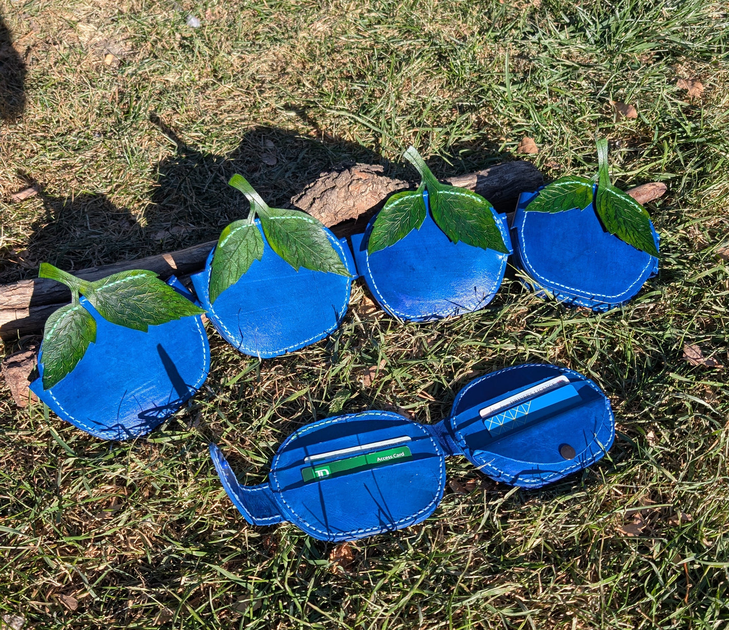 Handmade Mini Leather Blueberry Wallet - Full Grain Leather - Handmade in Canada