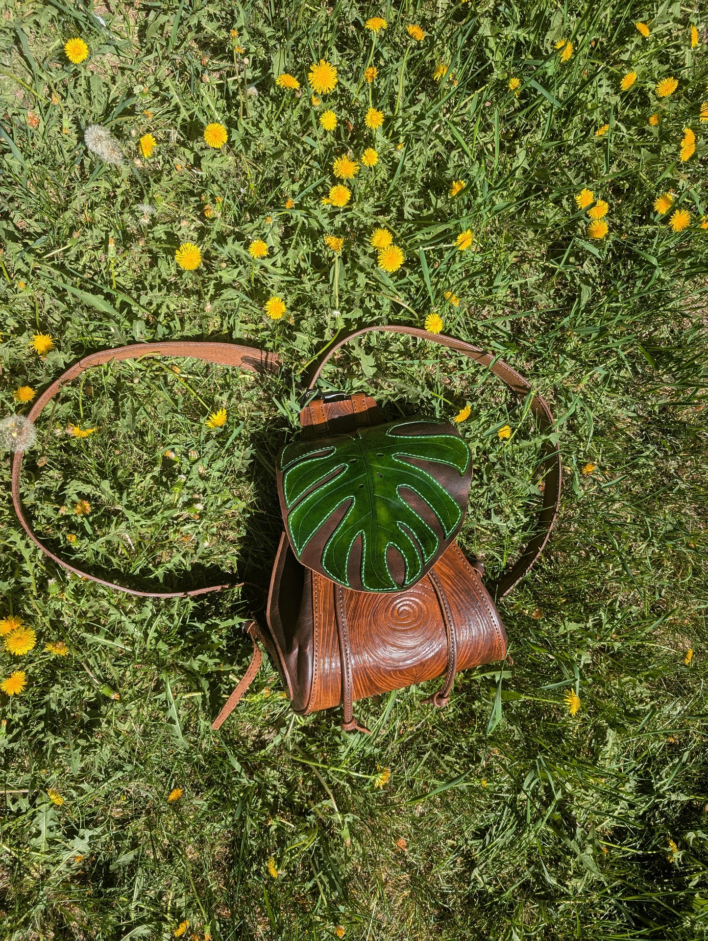 Handmade Leather Monstera Backpack ~ Full Grain and hand tooled ~ Made in Canada